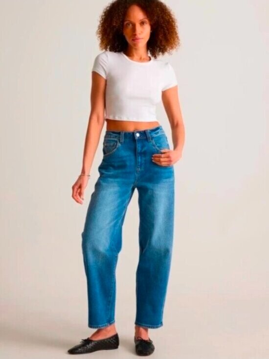 Quince Denim - Quince Bella Stretch Barrel Jeans in Atlantic Blue Size 26